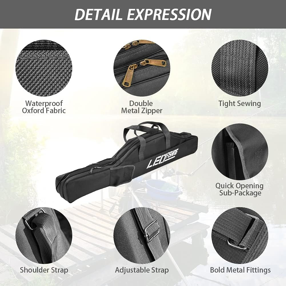 59" Fishing Rod Case, Foldable Fishing Pole Case Bag, Waterproof Fishing Rod Reel Bag Organizer Fishing Travel Bag, Oxford Fly Fishing Tackle Storage Bag, Fishing Gifts for Men Dad