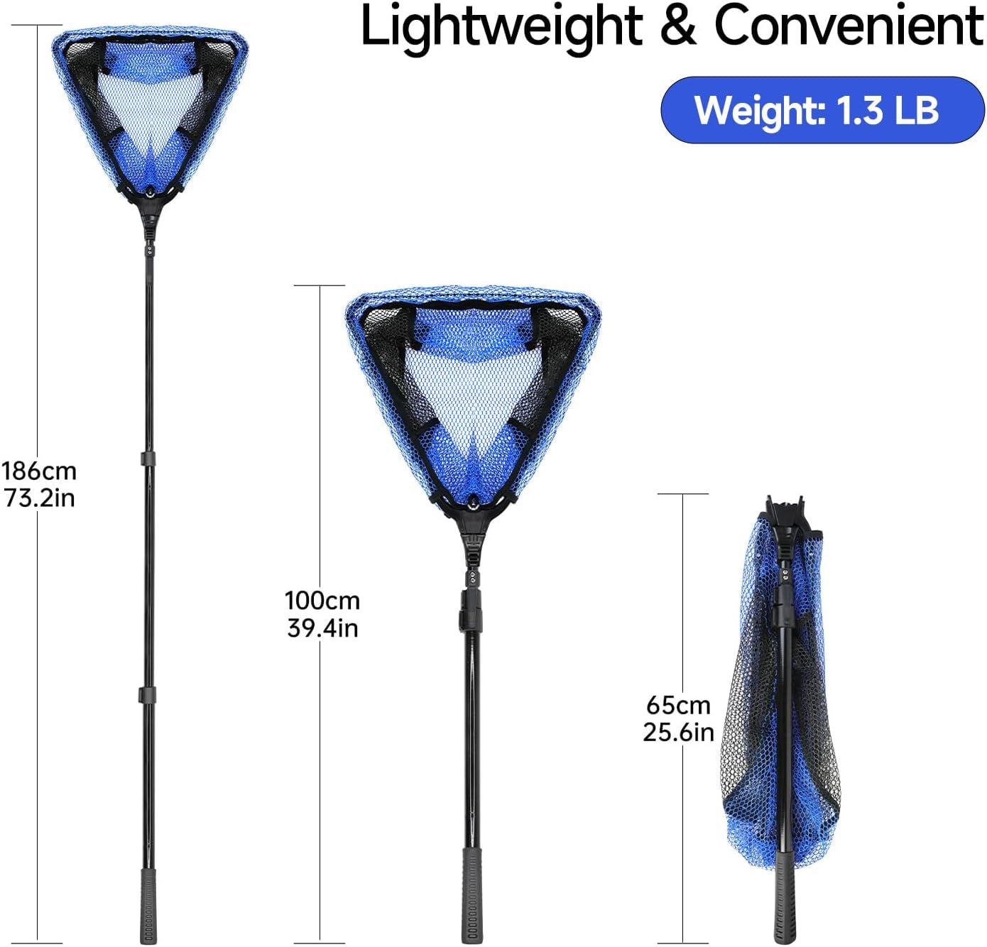 Foldable Fishing Net, Fishing Gear and Equipment, Fishing Net with Handle, Fly Fishing Net, Fly Fishing Accessories, Fishing Gifts for Men, Freshwater, Saltwater, Pond, Canoe, Kayak - 17" to 97"