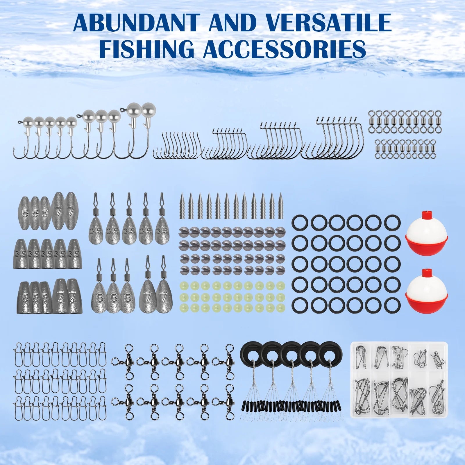 404Pcs Fishing Lures for Bass Trout Salmon,Fishing Tackle Box with Tackle Included for Freshwater and Saltwater,Fishing Gear and Equipment Including Crankbaits, Spinnerbaits, Plastic Worms, Jigs