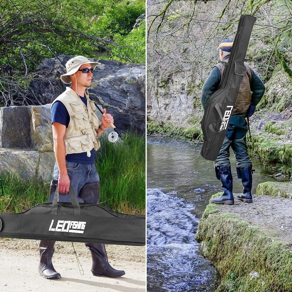59" Fishing Rod Case, Foldable Fishing Pole Case Bag, Waterproof Fishing Rod Reel Bag Organizer Fishing Travel Bag, Oxford Fly Fishing Tackle Storage Bag, Fishing Gifts for Men Dad