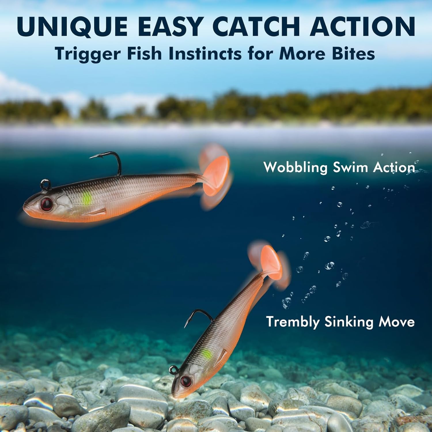 Pre-Rigged Soft Fishing Lures, Well-Made Easy Catching Lures for Family Fishing, Great Action Swimbait with Spinner, All-Conditions Fishing Gear for Bass Trout Walleye, Crappie Fishing Jigs
